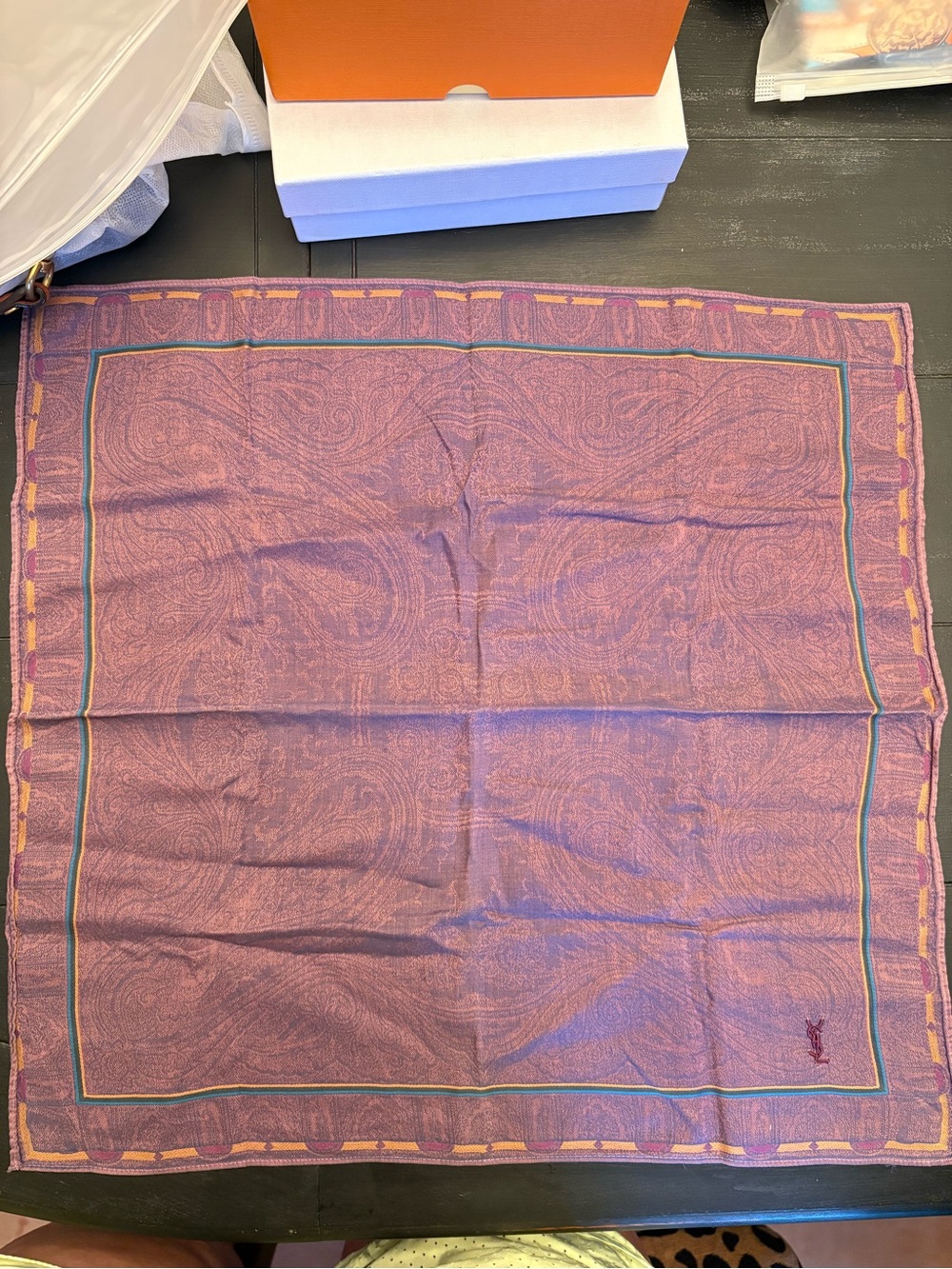 Yves Saint Laurent Purple Paisley Silk Scarf